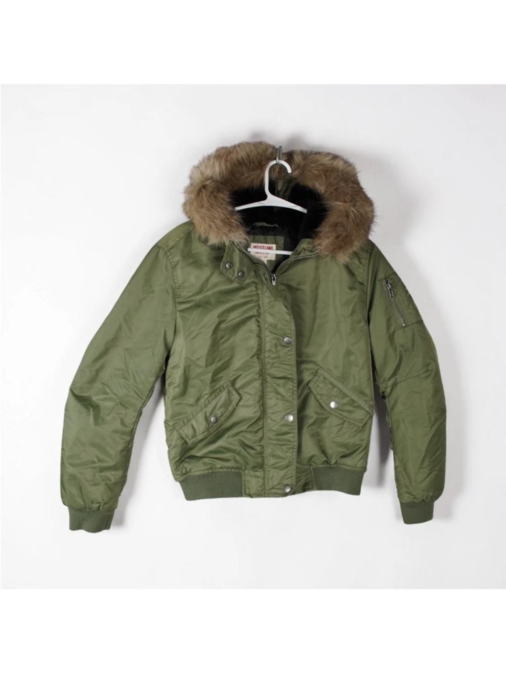 Mossimo N-2B Faux Fur Lined Split Hood Bomber Jacket Women's Small Green Y2K VTG